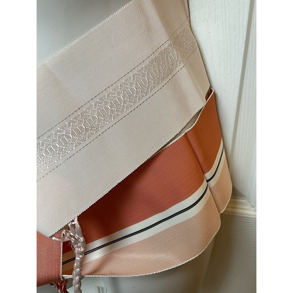 Vintage Japanese Obi Tie Waist Fabric Belt Peach Orange Stripes 40 Inches Spring - Picture 3 of 13
